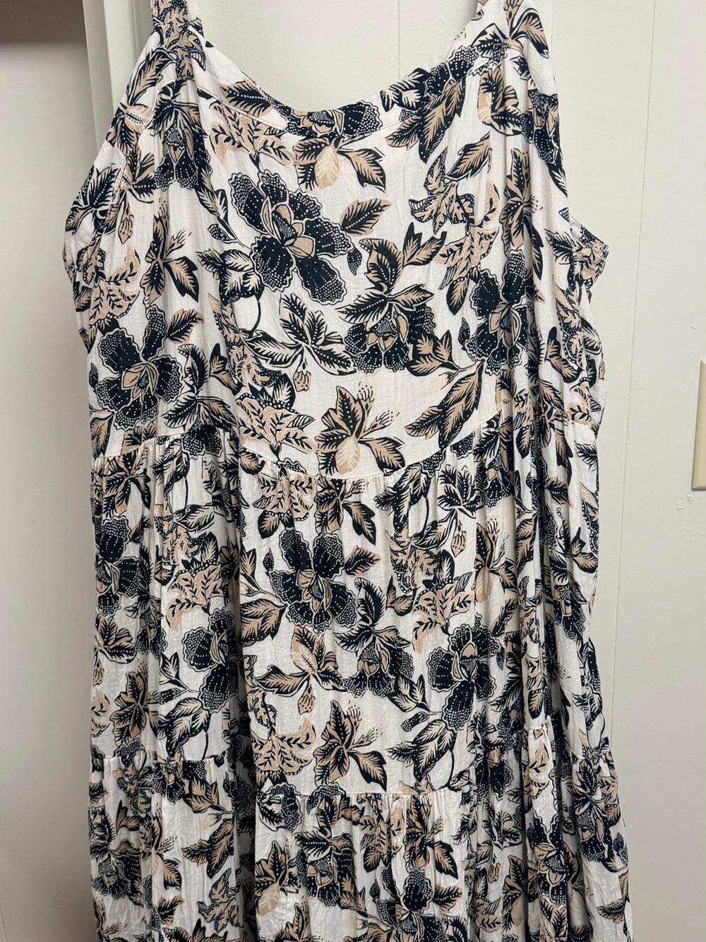 Old Navy White Midi Dress with Black and Beige Floral Print